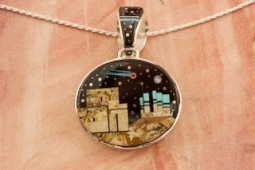Calvin Begay Starry Night at the Pueblo Reversible Pendant